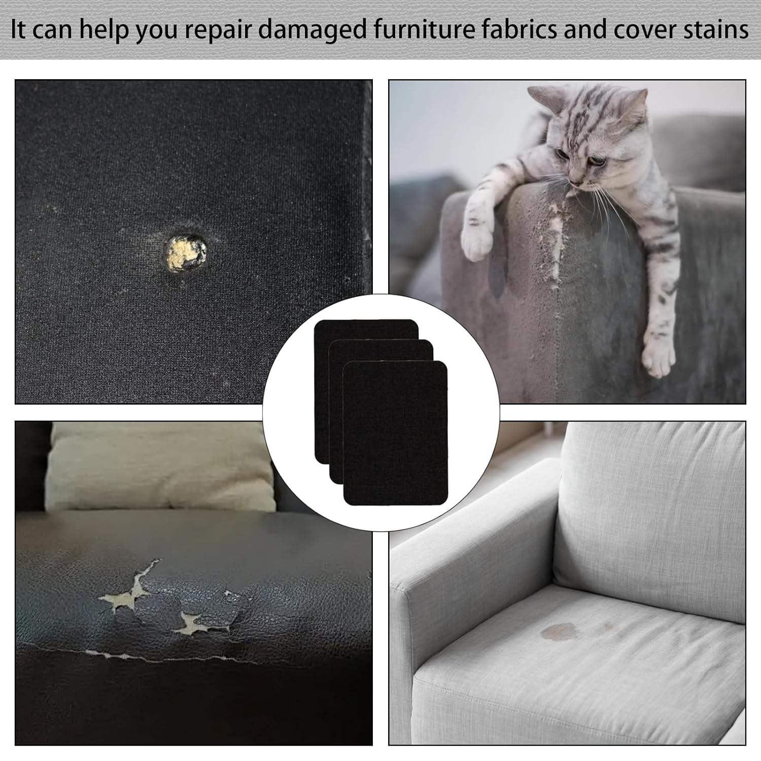 3Pcs Leather Repair Patch Flax Self Adhesive Leather Repair Patches Black Car Seat Repair Kit Fabric Tents Furniture Sofa Repair Patch Leathers Glue for Sofa Patches Tape 20X28Cm image number 2