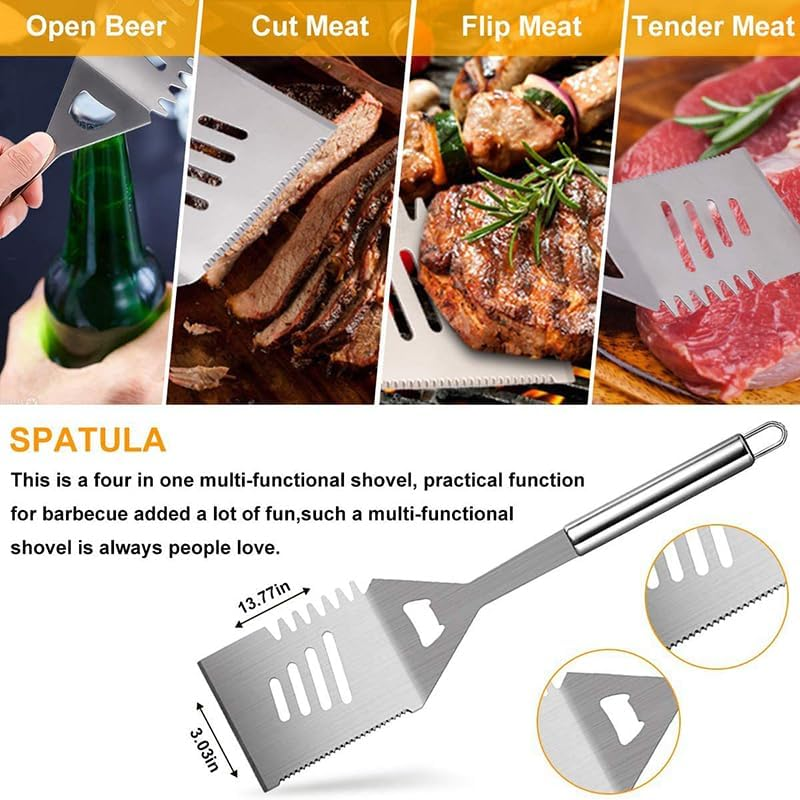 Deluxe Stainless Steel BBQ Grilling Tool Set with Apron - Complete Outdoor Barbecue Accessories Kit for Men and Women - Perfect for Picnics, Parties, and Home Grilling image number 4
