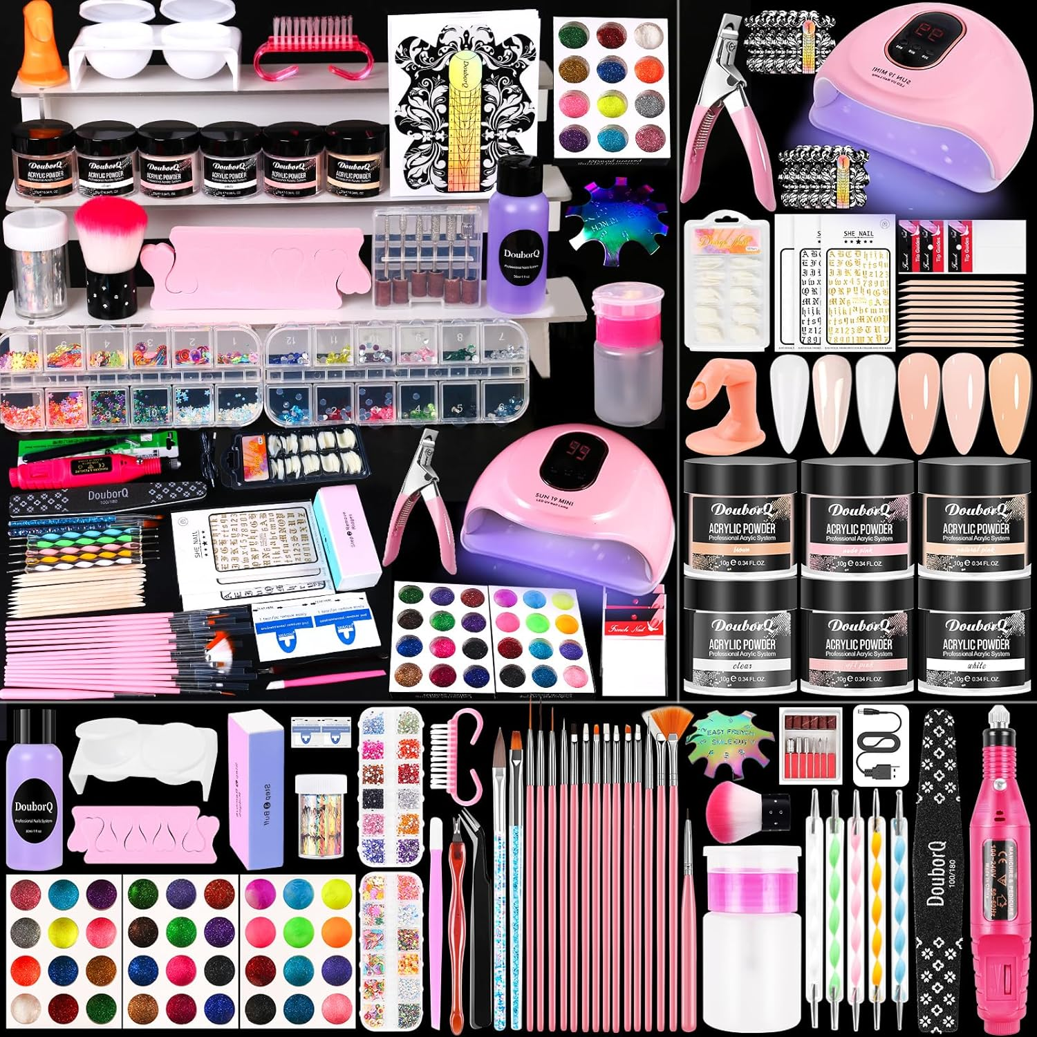 Douborq Acrylic Nail Kit with Drill & U V Light Full Nail Kit Set Professional Nail Starter Kit for Beginners Acrylic with Everything