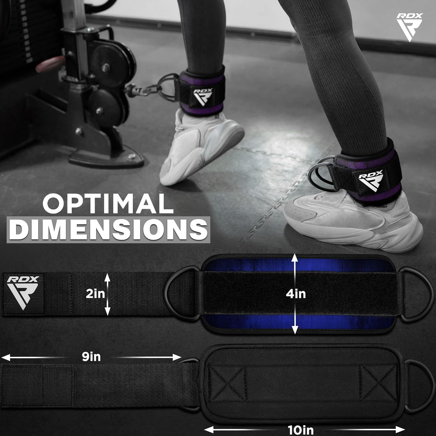 RDX Ankle Straps for Cable Machines Resistance Bands Attachment, 7Mm Neoprene Padded 10&rdquo;X4&rdquo;, Gym Wrist Cuff Women Men Home Fitness, Weight Lifting D-Ring Booty Leg Workout Curls Kickbacks Hip Abductor image number 2