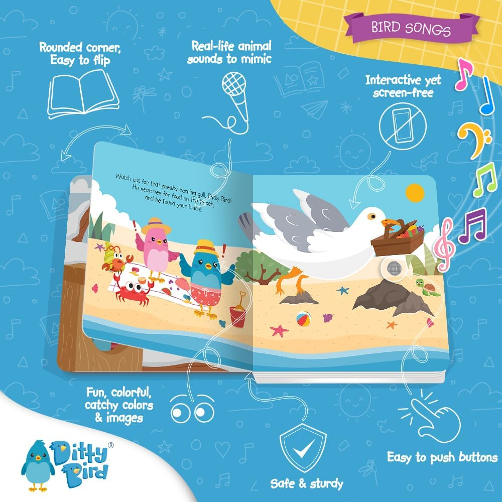 Animal Sounds Book for Toddlers &ndash; Interactive Book Featuring Cuckoo, Blue Tit, Herring Gull, Tawny Owl & Dove Sounds | Musical Board Book for Ages 1-3 | Perfect Gift for Toddlers