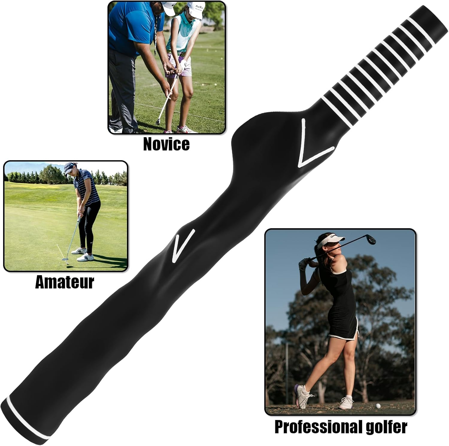 Gosknor Right-Hand Golf Training Grip, Anti-Slip Rubber Swing Trainer, Zebra Pattern, 2.8Cm Diameter, Black image number 6