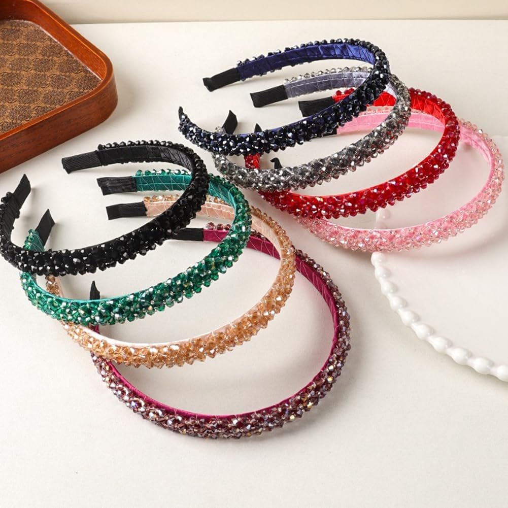 Ruihfas Fashion Sparkle 4 Rows Crystal Rhinestone Headbands Beaded Hair Hoop Band (Green) - Red image number 3
