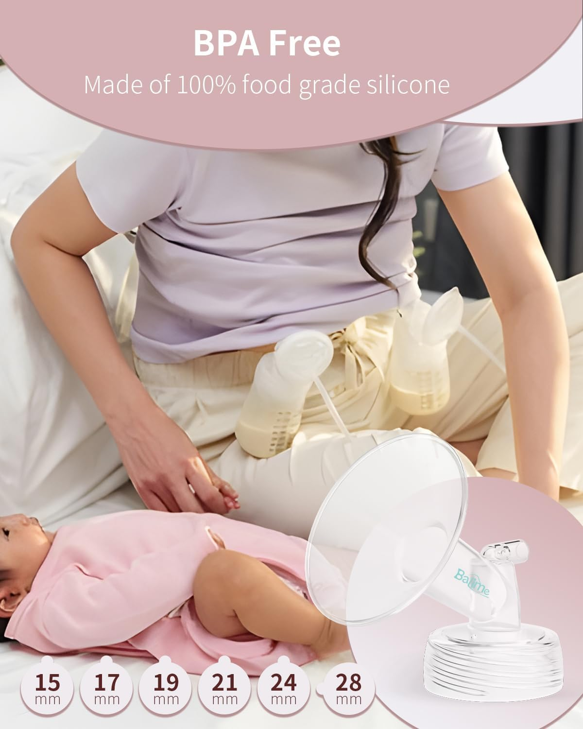 BALIME 17MM Wide-Mouth Flange Spectra Replacement Pump Parts for S1 S2 - Exact Fit Medical Grade Silicone Breast Pump Parts - BPA Free Spectra Pump Parts - Perfect for Travel & Working Moms (2-Pack) image number 6