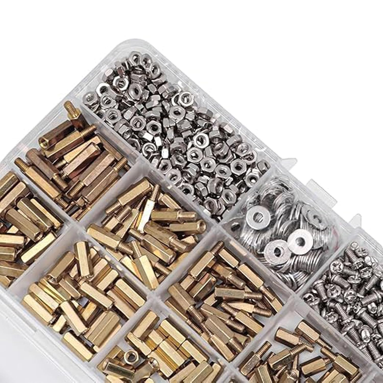 910Pcs/Set Male Female Hex Brass Standoff Spacer Kit Brass Standoff Spacer Kitwith Screw Nut and Washer PCB Motherboard Standoff Assortment Kit image number 4
