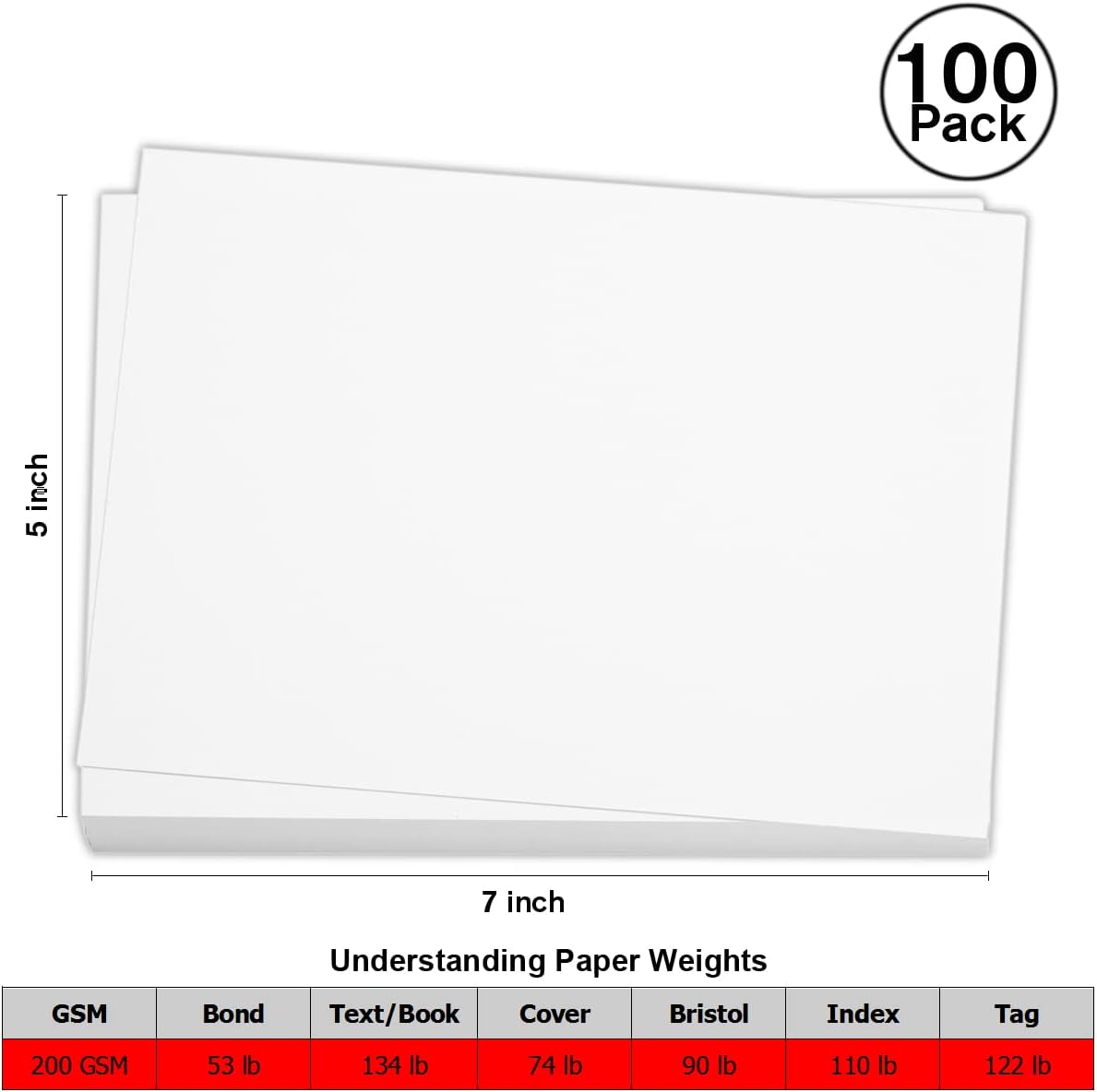 100 Pieces 5" X 7" White Cardstock, Heavyweight Cardstock Sheets Blank Invitation Paper Greeting Cards Printable, 74Lb Cover 200 Gsm/White image number 1