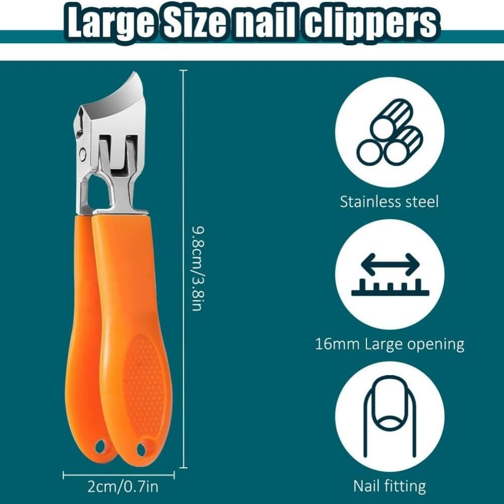 2PCS Wide Jaw Opening anti Splash Slanted Nail Clipper, Large Slanted Stainless Steel Toe Nails Clippers Long Handle Curved Blade for Thick Nails (Black + Orange) image number 3
