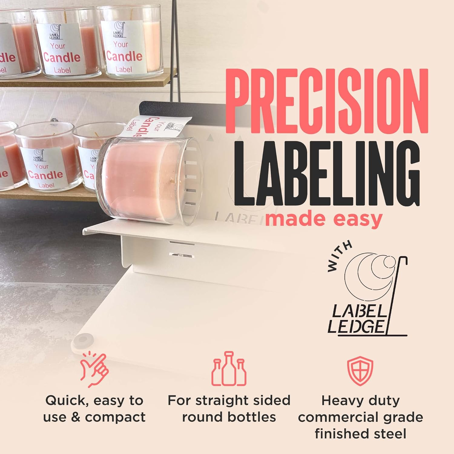 Label Ledge - Precise Label Applicator Bottle & Jar-Labeling Must-Have, Manual Labeling Machine for Bottle Labels Made by Label Makers, for Straight-Sided Vessels for Wine/Beer, Beauty Products & More image number 2