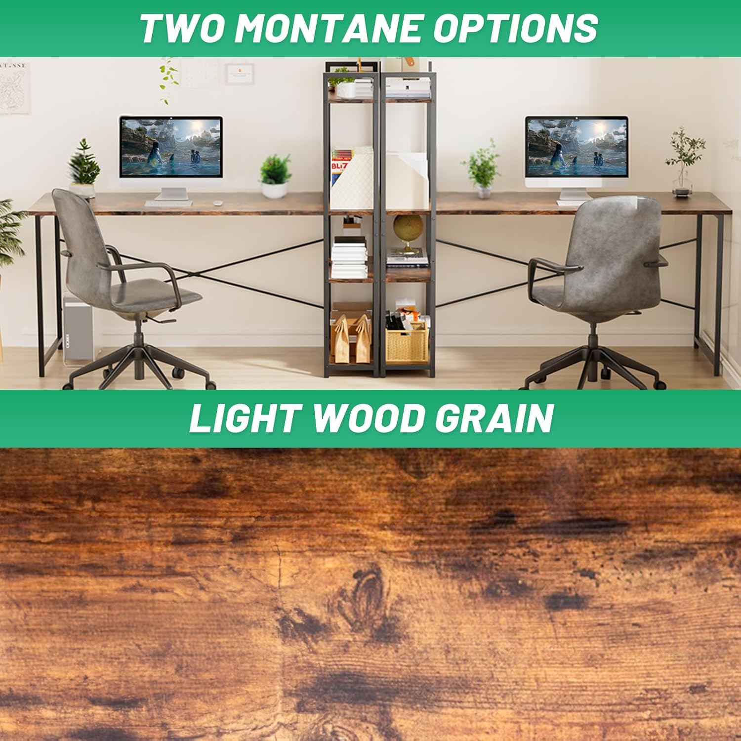 Computer Desk, Gaming Desk with Reversible Storage Shelves, Modern Metal Gaming Desk, PC Desk Workstation for Home Office, Rustic Brown image number 2