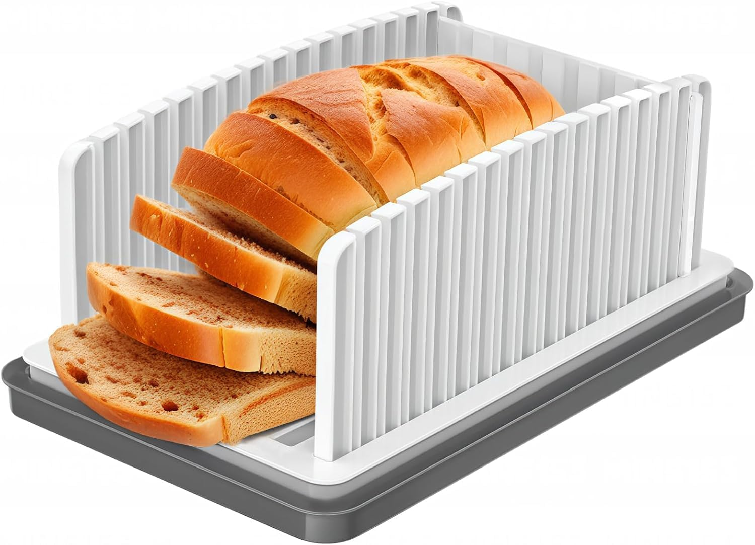 Bread Slicer for Homemade Bread,Adjustable Width Bread Slicing Guide,Foldable Compact Bread Cutting Slicer,With Crumb Tray,Suitability for Homemade Bread/Sourdough Bread/Bagels/Sandwich, Cakes