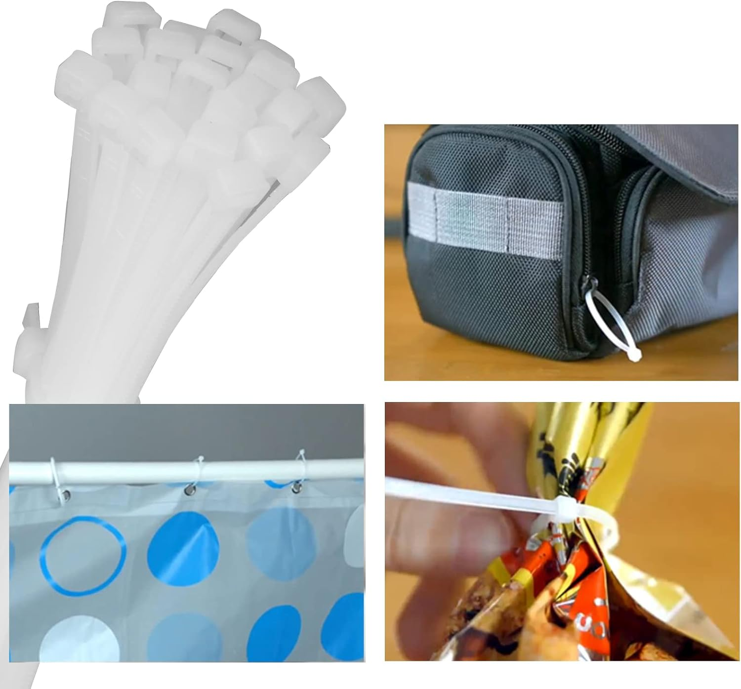 Zip Ties 250PCS Cable Zip Ties Assorted Sizes 4"+ 6"+ 8"+ 10"+ 12" Width 0.16" Cable Ties, Heavy Duty Self-Locking Nylon Black Wire Ties and Clear White Zip Ties for Indoor and Outdoor(Black & White) image number 2