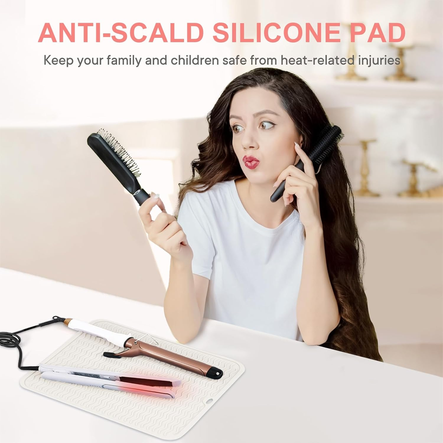 Oversize Silicone Heat Resistant Mat, Portable Travel Mat Cover for Curling Irons, Flat Irons, Hair Straightener and Hot Hair Styling Tools(14.2" X 11")