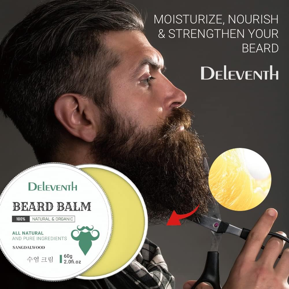 Deleventh Korean Brand Beard Balm 60G / Vitamin E with Natural Oils and Waxes, Soften, Strengthen and Protect for Healthy, Nourishing Beard, Hydrate, Soften & Protect Your Facial Hair (Sandalwood) image number 3