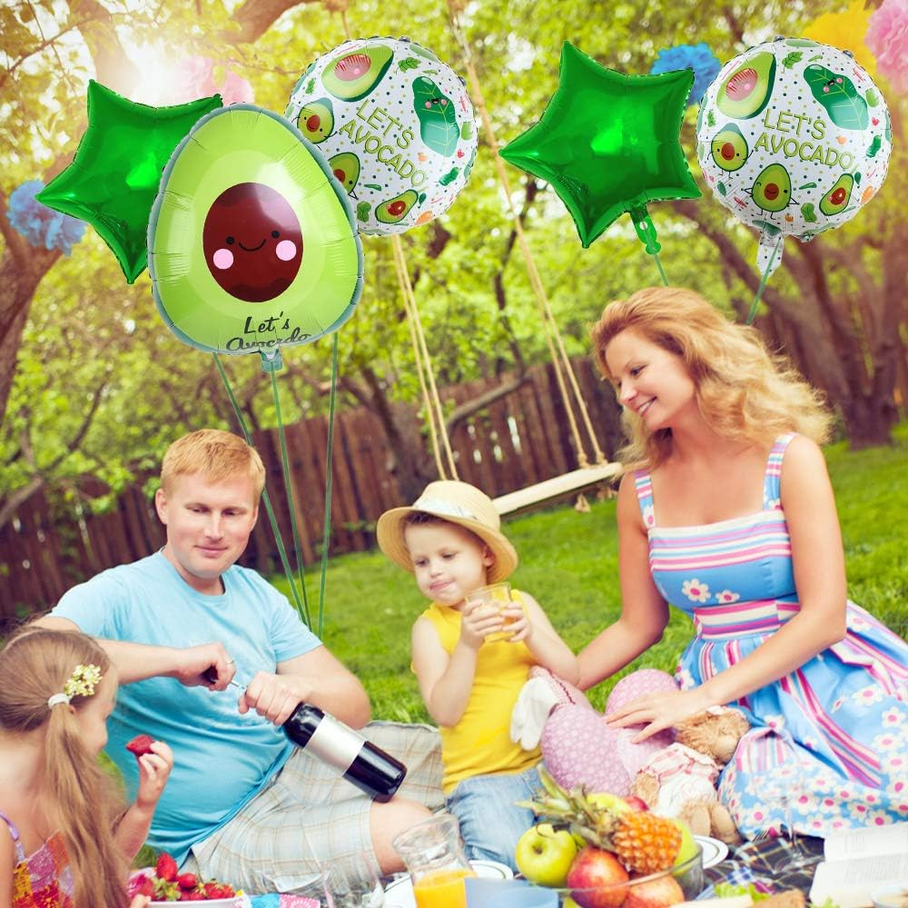 5PCS Avocado Fruit Foil Balloons Hawaiian Luau Party Balloons Avocado Helium Balloons for Avocado Themed Party Birthday Mexican Fiesta Party Decorations (Avocado) image number 5