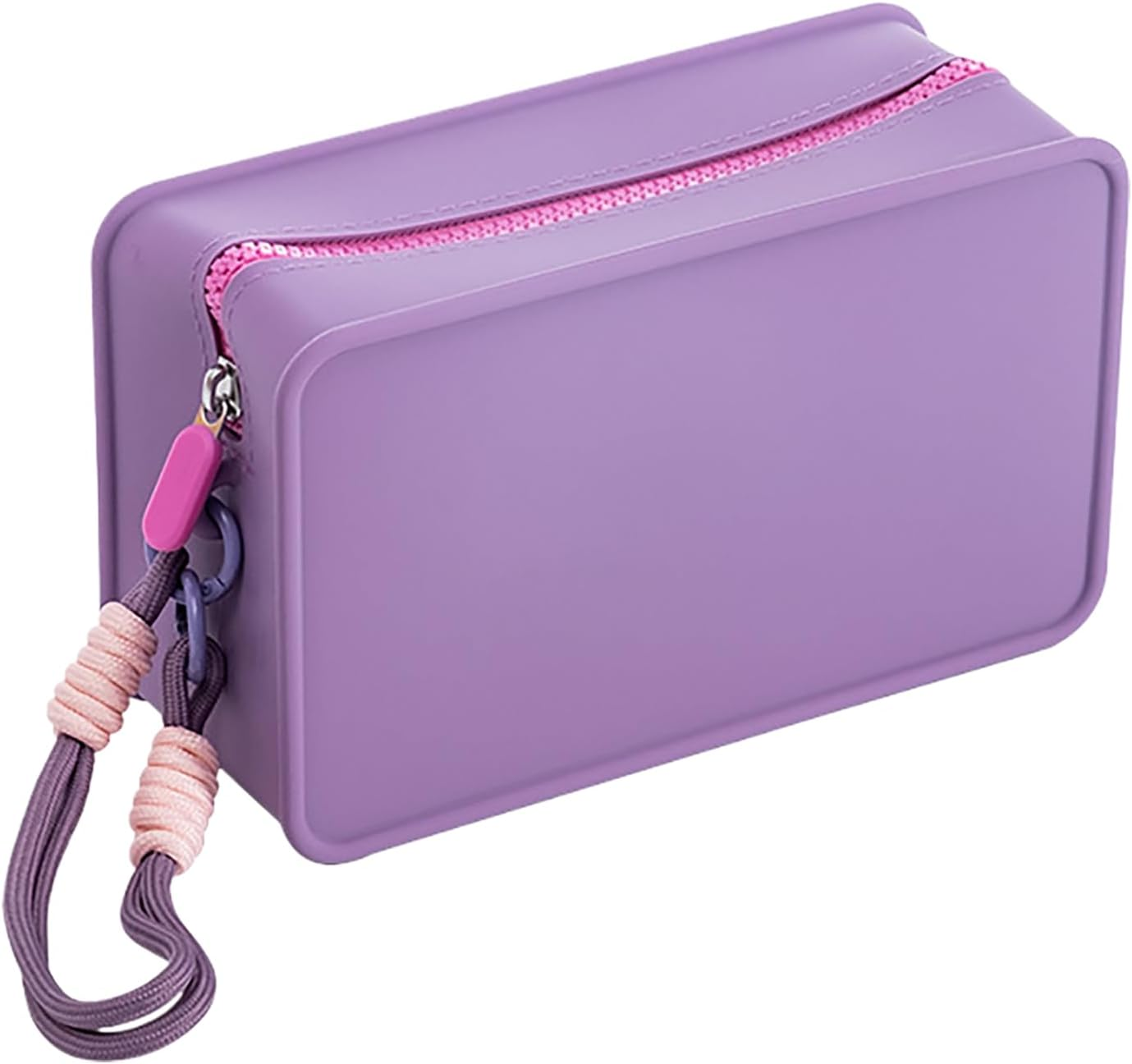 Macaron Style Silicone Travel Makeup/Cosmetic/Toiletry Bag-Waterproof Portable Organizer Pouch with Zipper/Braided Lanyard Keychain/Women Girls' Gym Wash Bag/Purse/Stores Makeup Brush & Nail Polish