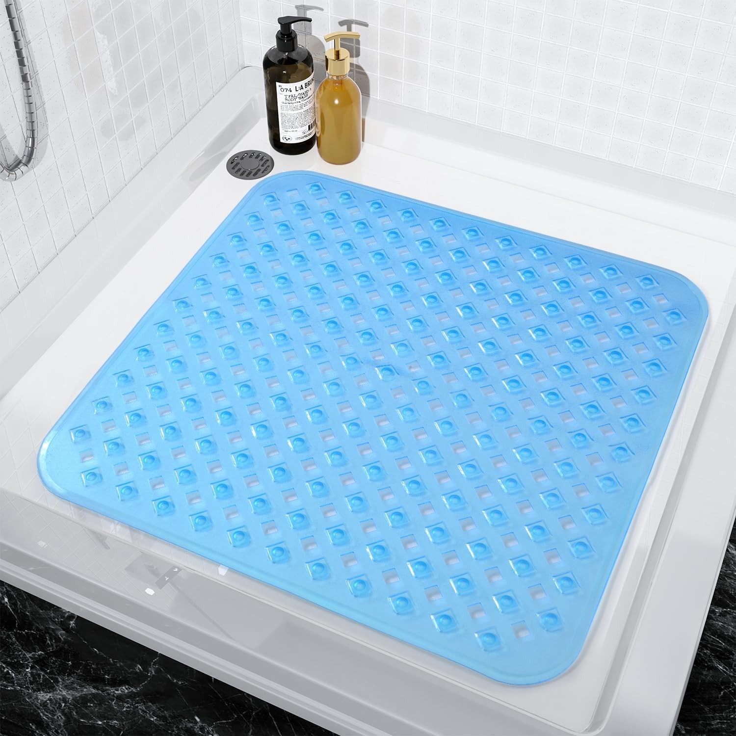 Shower Mat Non-Slip anti Mould: 53 * 53 Cm Square Shower Mats for inside Shower Non Slip Bath Mats with Suction Cups for Kids Elderly, Machine Washable, Quick Drying