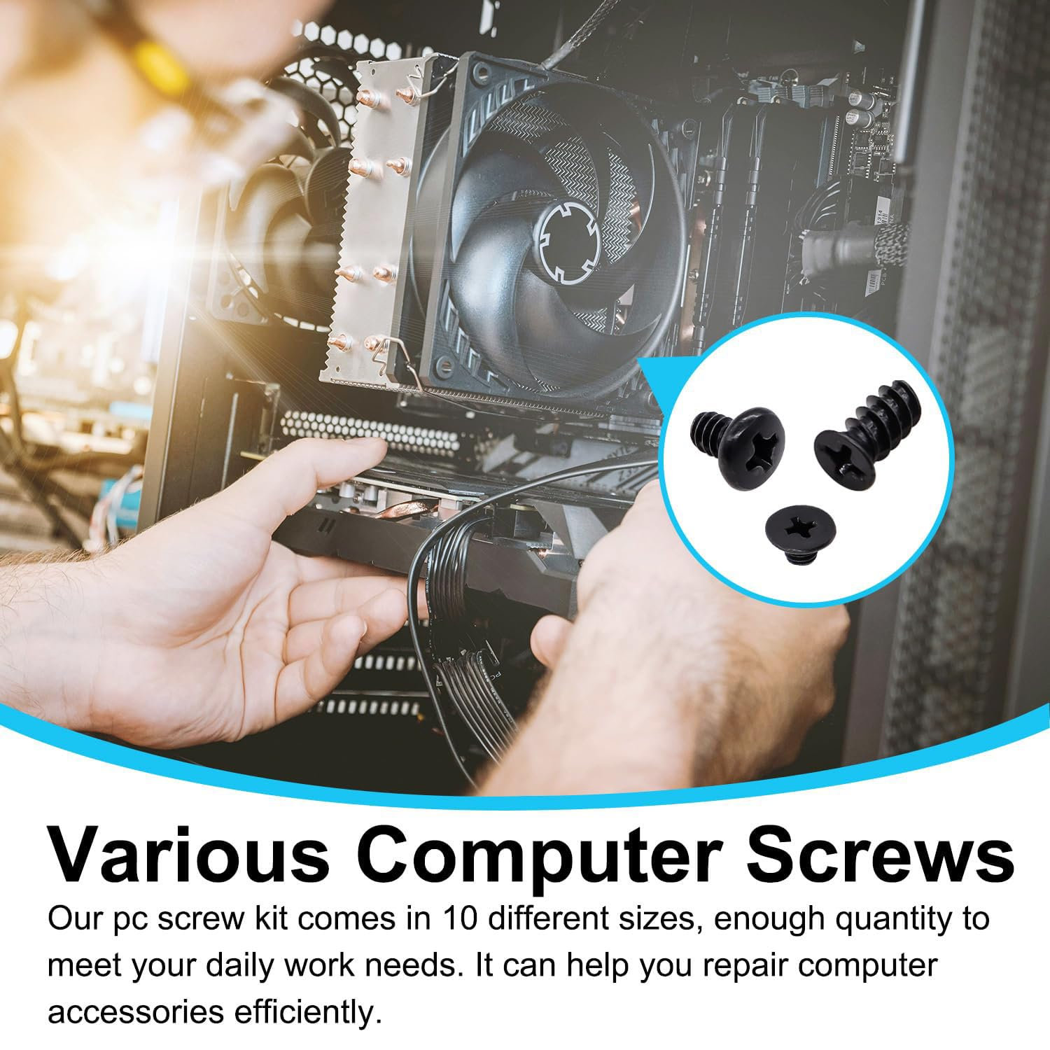 Tjhypenete 400PCS Computer Screws Motherboard Standoffs Assortment Kit for HDD SSD Hard Drive Fan Power Supply Graphics, Computer Mounting Screws with Screwdriver for DIY PC Case Building and Repair