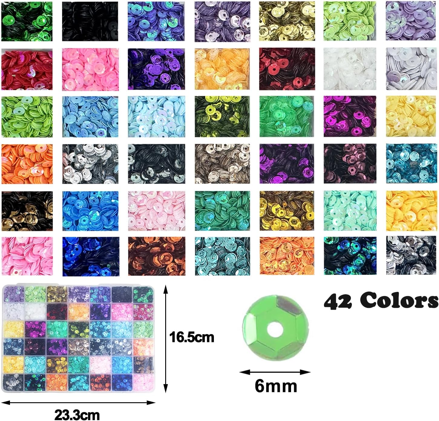 11760Pcs Loose Sequins Bulk, Betterjonny 6MM round Sequins with Hole 42 Colors Rainbow Sewing Spangles for Embroidery DIY Craft Nail Arts Decorations image number 1