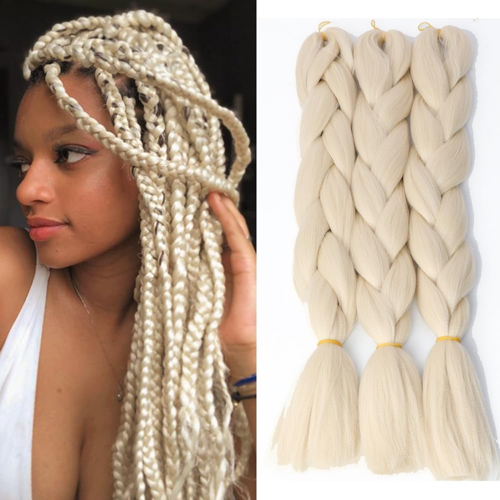 Original Jumbo Braids Hair Extension 3Pcs Pure Black Color 24Inch 100G/Pc for Twist Box Braiding Hair (1B Black)
