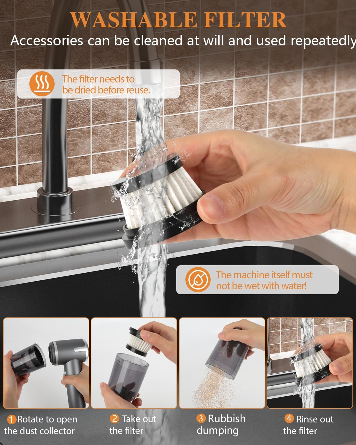 Handheld Car Vacuum Cleaner Cordless, 8000Pa Powerful 2-In-1 Lightweight Vacuum and Air Blower, Dual Filter Rechargeable Mini Hoover for Pet Hair, Car, Home, Office, Kitchen image number 5