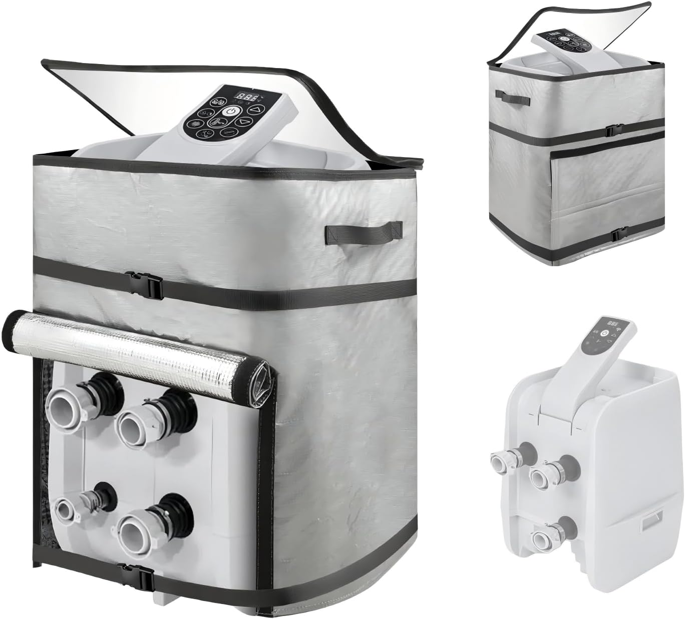 UCEDER Waterproof Hot Tub Pump Cover with Clear PVC Window,Insulated Spa Heater Cover with Install Door Design & Adjustable Buckle (Black, 16.9" X14.9"X21.2")