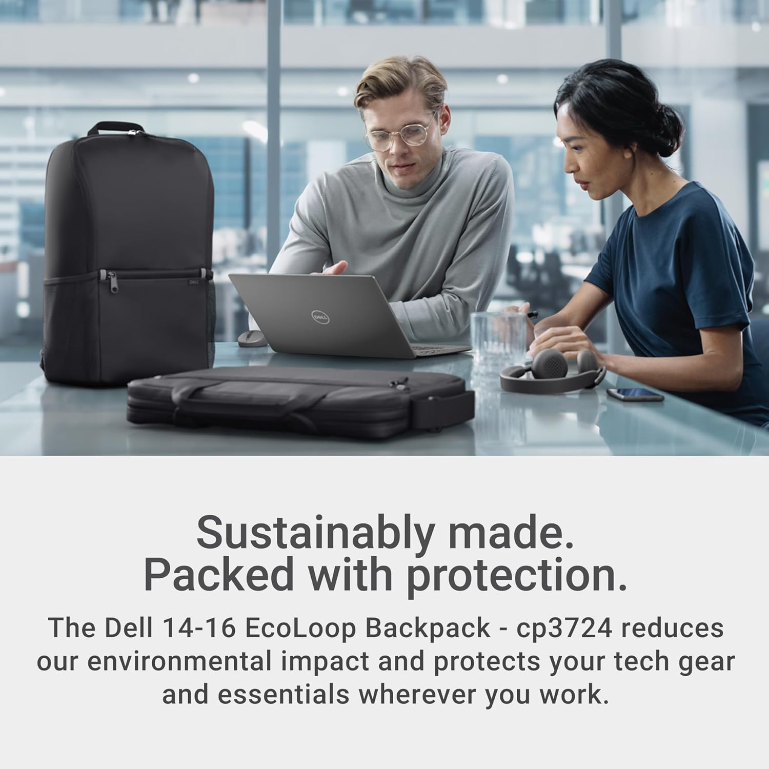 Dell 14-16 Ecoloop Essential Backpack 14-16 - CP3724 - Lightweight, Two Mesh Side Pockets, Built-In Accessories Organizer, Dedicated Padded Laptop Sleeve - Black image number 1