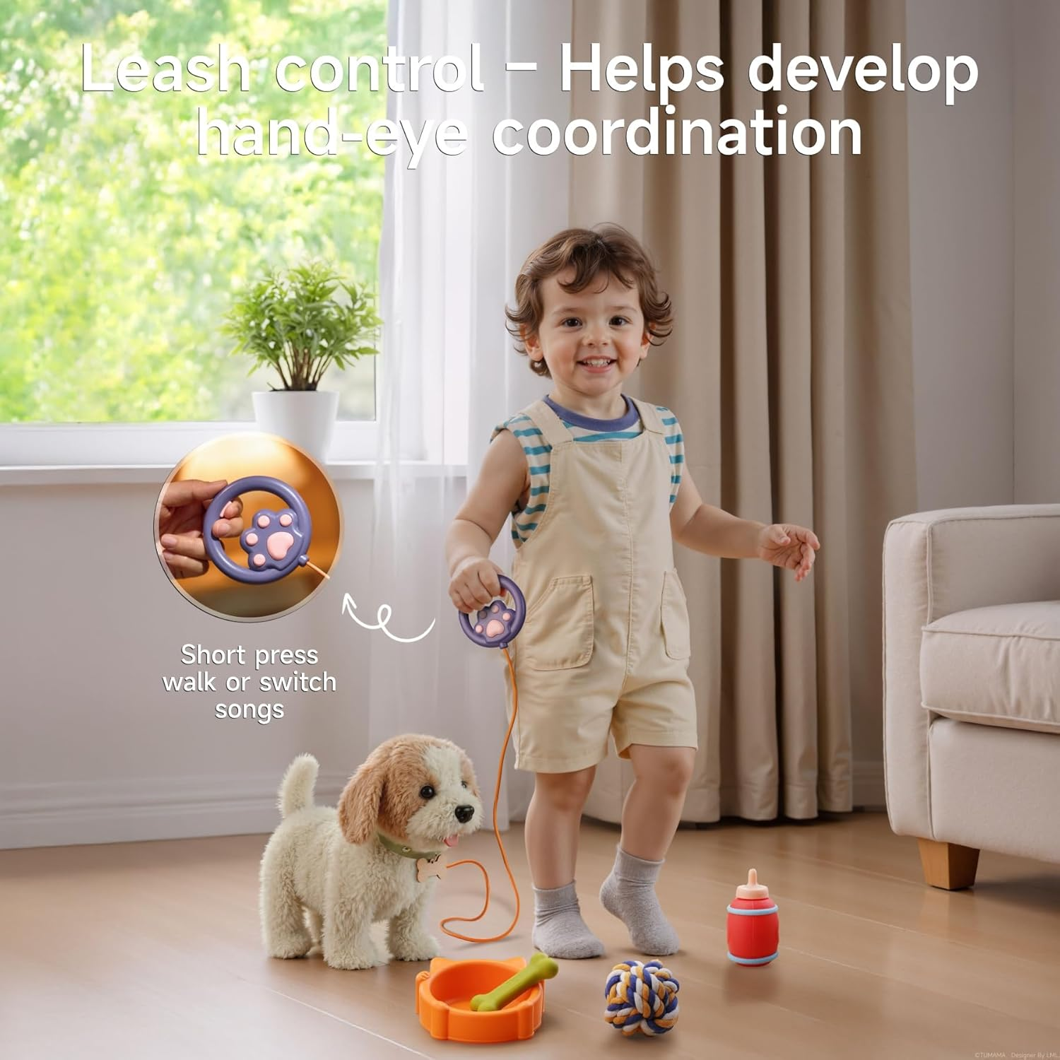 OR or TU Walking Barking Toy Dog with Remote Control Leash, Plush Puppy Electronic Interactive Toys for Kids, Shake Tail,Pretend Dress up Realistic Stuffed Animal Dog Age 3 4 5 6+ Years Old Best Gift image number 1