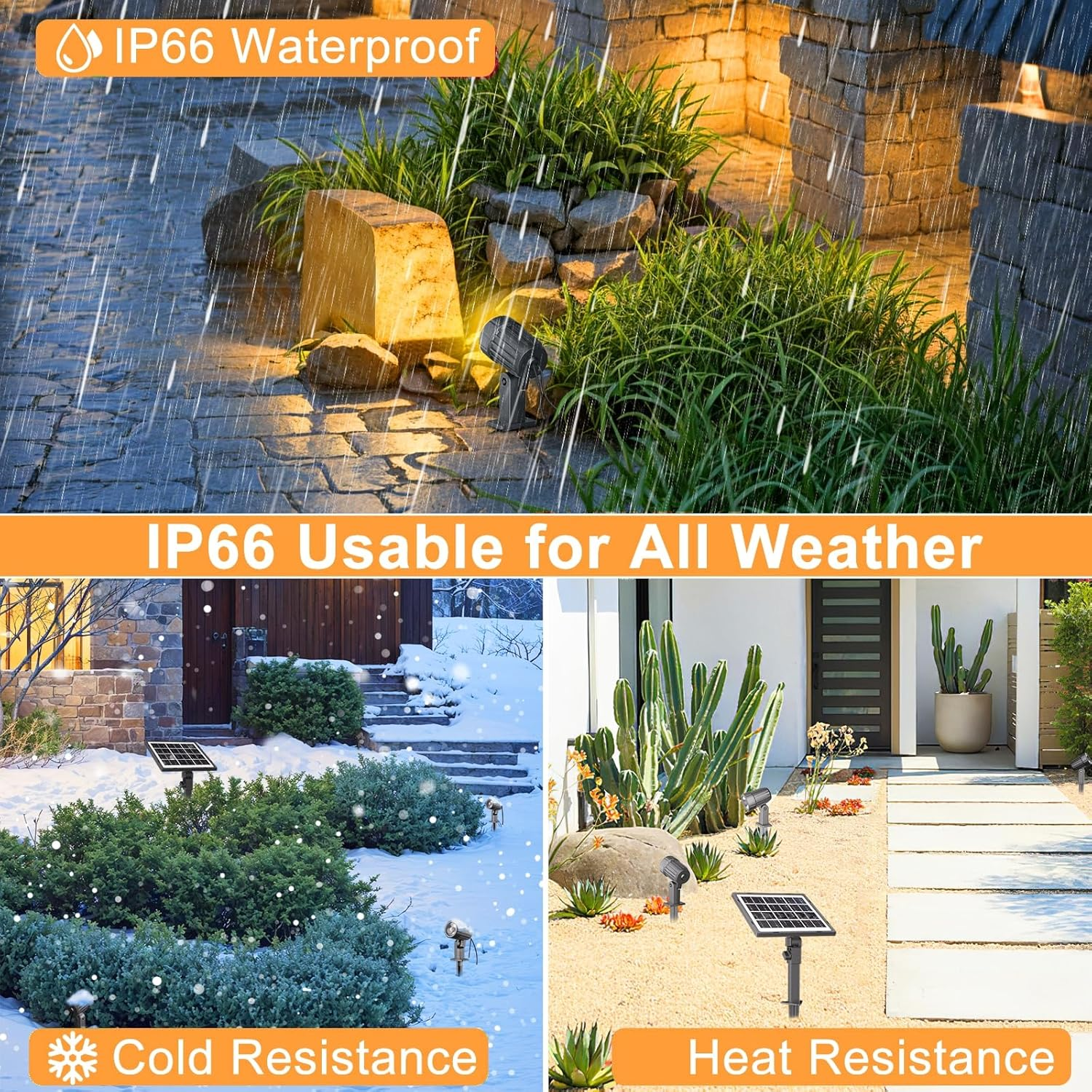 MEIKEE Solar Spot Lights Outdoor 3 in 1 Warm White 3000K LED Spotlights with Solar Panel, 3 Modes & 3 Brightness, IP66 Waterproof, 8-20H Autonomie Landscape Lighting for Garden Yard Lawn Tree Path image number 4