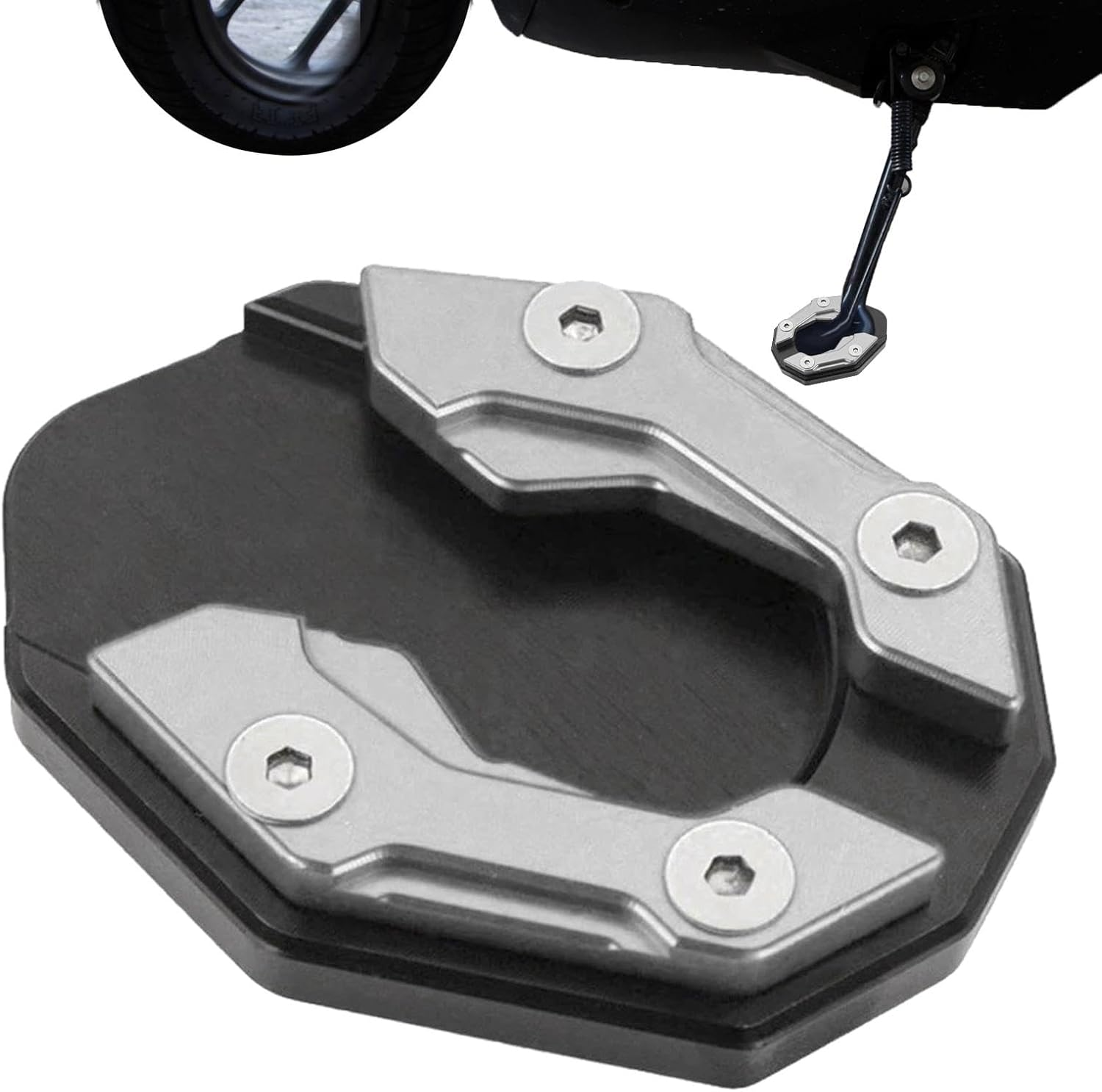 Motorcycle Pad - Foot Side Stand Extension Pad | Extension Pad, Motorcycle Extension Support Plate, Motorcycle Extension Pad for Touring - Silver image number 5