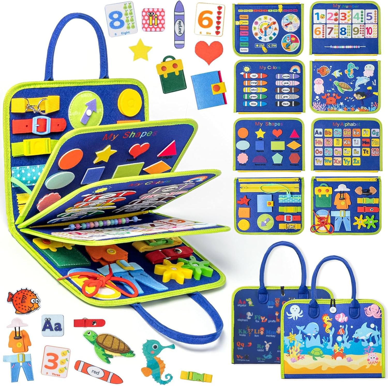 Busy Board for Kids Toddler Sensory Toys Educational Busy Book Sensory Activity Developing Board Montessori Toy Preschool Quiet Book for Airplane and Car Travel Ages 3 4 5 Year Old Girls Boys (Pink)