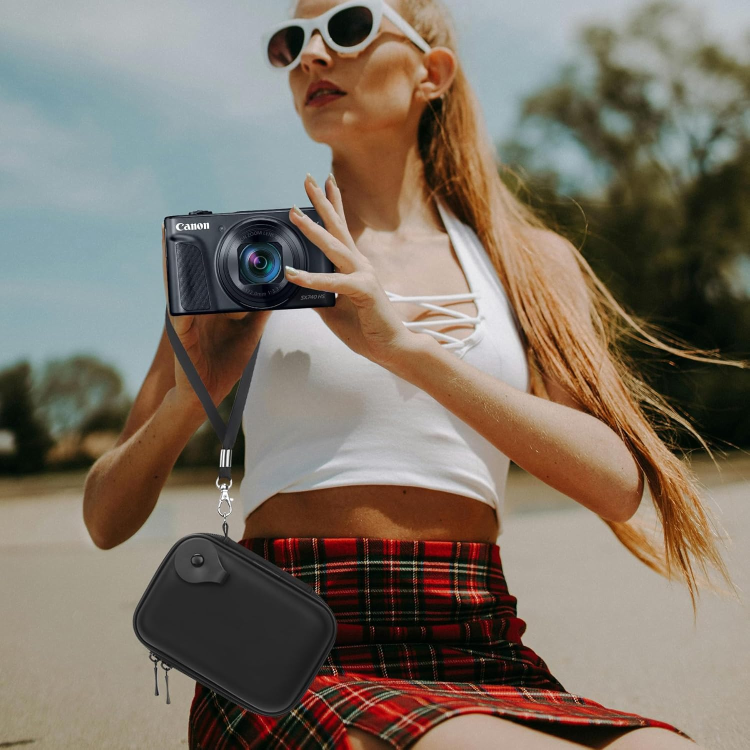 Lacdo Camera Carrying Case for Canon Powershot SX740 / SX730 / SX720 / SX620 Digital Camera, Protective Storage Trave Bag, Mesh Bag Fits Batteries, Cable, Memory Card, Card Reader, Black+Black image number 6