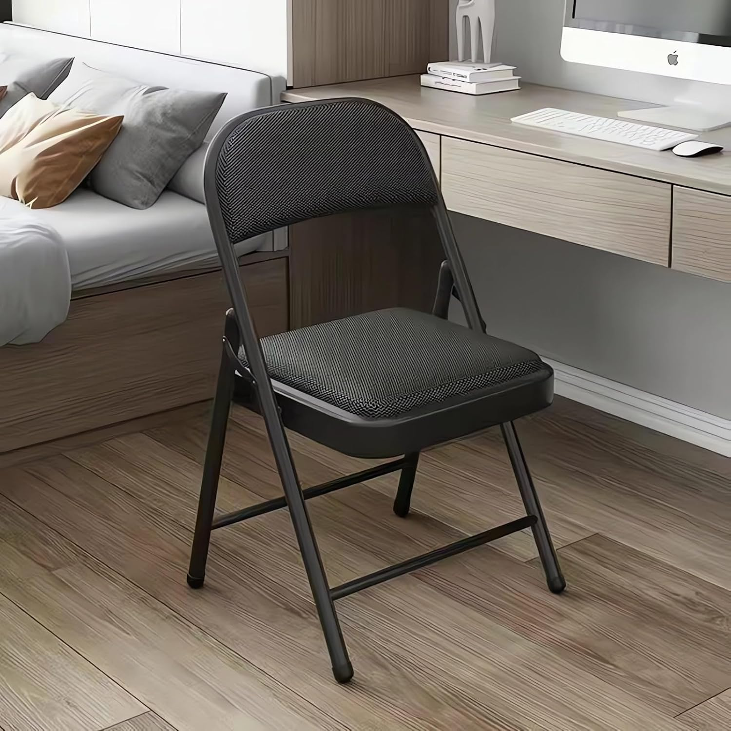 Padded Folding Chair with Mesh Cushion, Multi-Purpose for Home and Office A262 (Black) image number 1