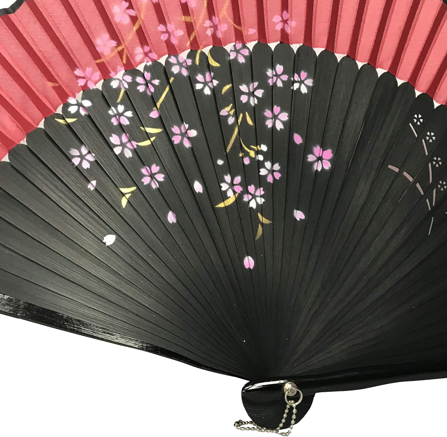 FANSOF.FANS Floral Red and Black Chinese Japanese Silk Fabric Handheld Folding Hand Fan with Pouch and Gift Box Grade a Bamboo Ribs for Women Girls Dance Event Birthday Wedding Favour Gift (Style 03) image number 1
