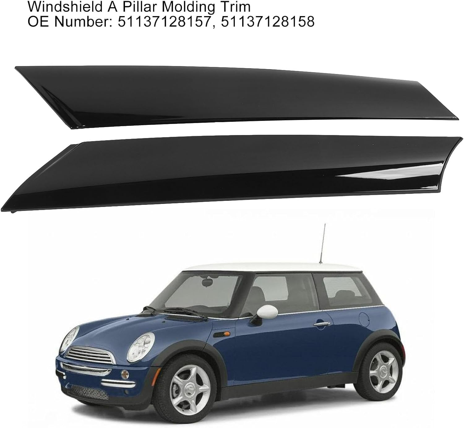 A Pillar Trim Molding, 1Pair Windshield a Pillar Molding Trim Cover for Mini R50 R53 2001 to 2006, R52 2004 to 2007, Windshield Pillar Trim Replaces 51137128157, 51137128158 image number 4