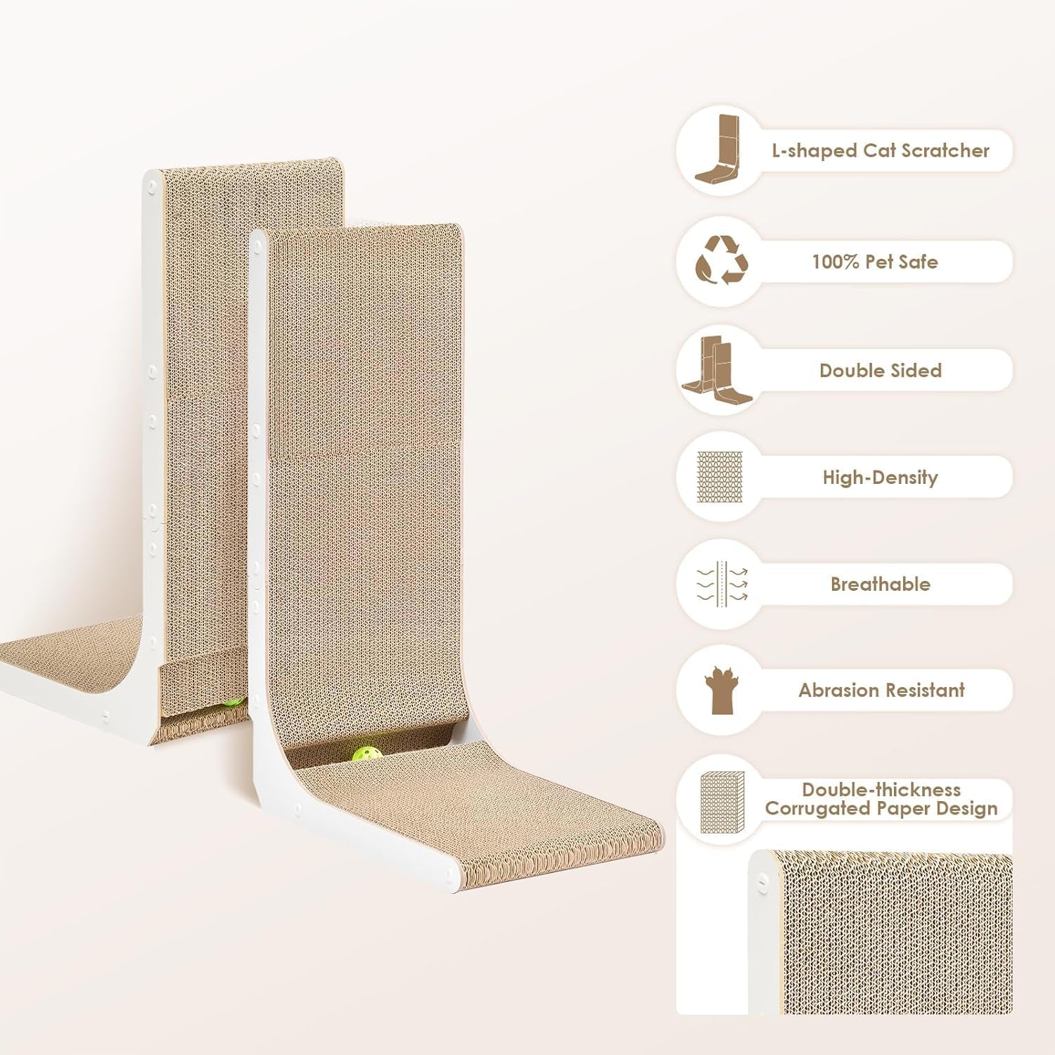 Indoor Cat Scratching Post, 32" L-Shaped Vertical Cat Scratching Post, Indoor Cat Scratching Board with Ball Toy, White image number 1