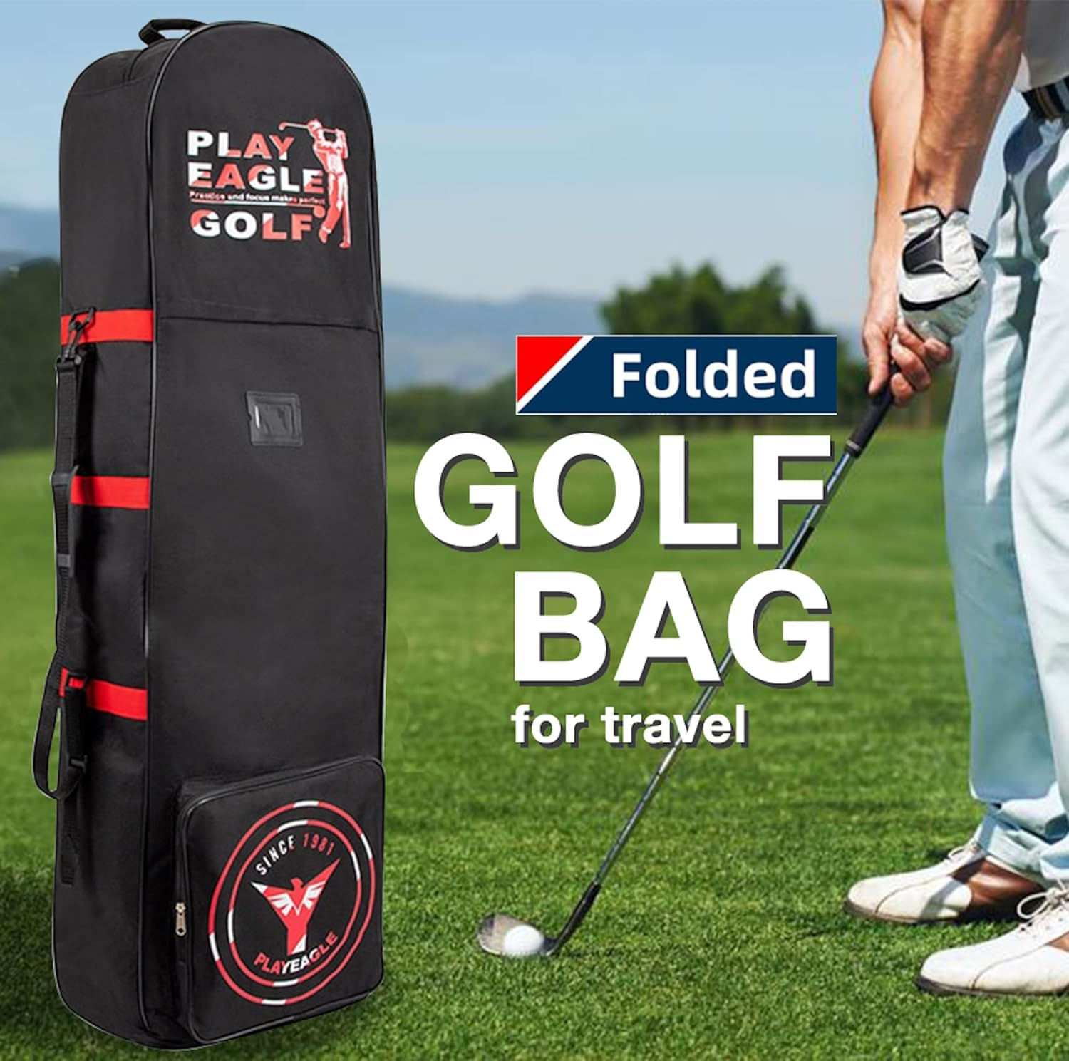 Folding Golf Aviation Bag with Wheels Lightweight Golf Club Bag Golf Travel Bag - Red image number 7