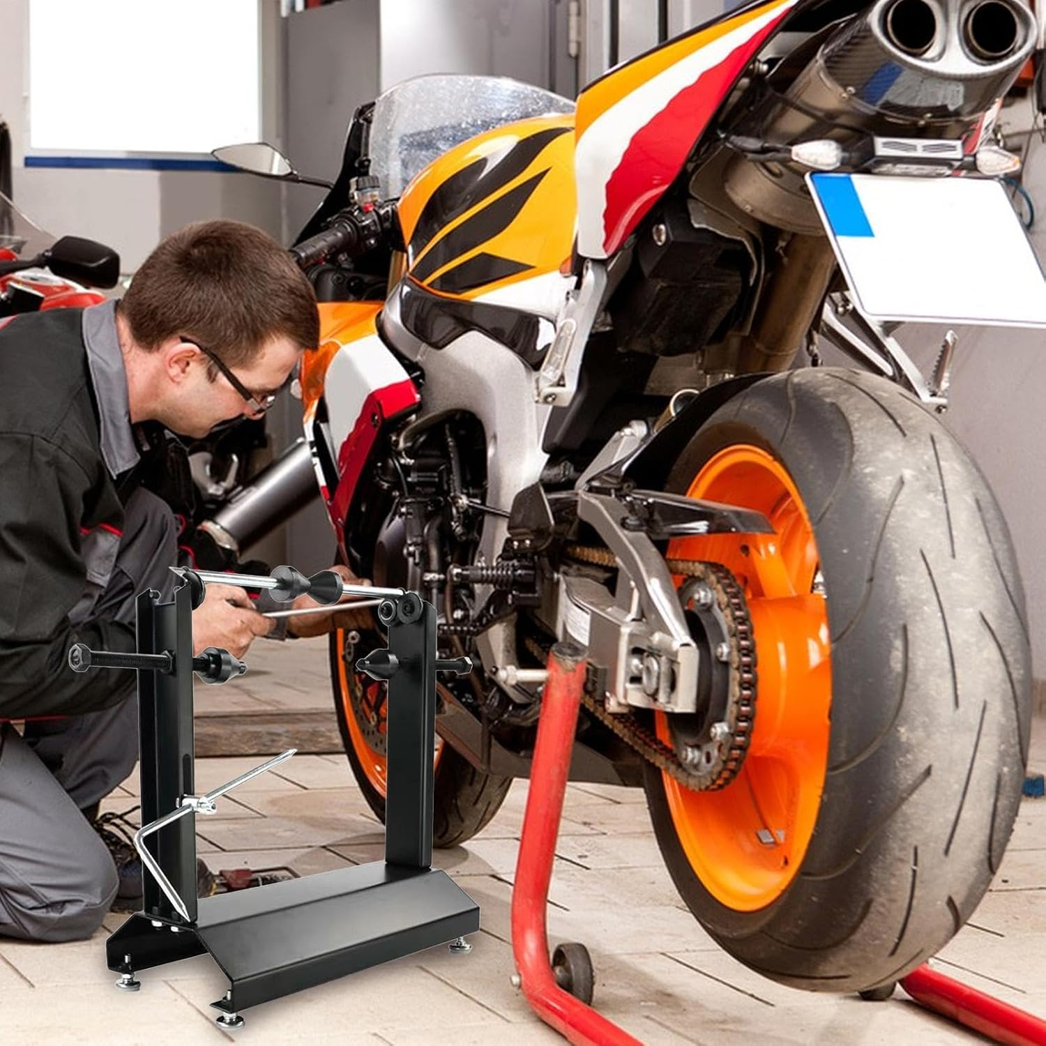 Motorbike Wheel Balancer - Handheld Motorcycle Rim Stabilizer, Rotational Static Truing Device Balancing Instrument | Automotive Tire Replacement Equipment Rim Restoration Tools, Sturdy Tire Stand image number 4