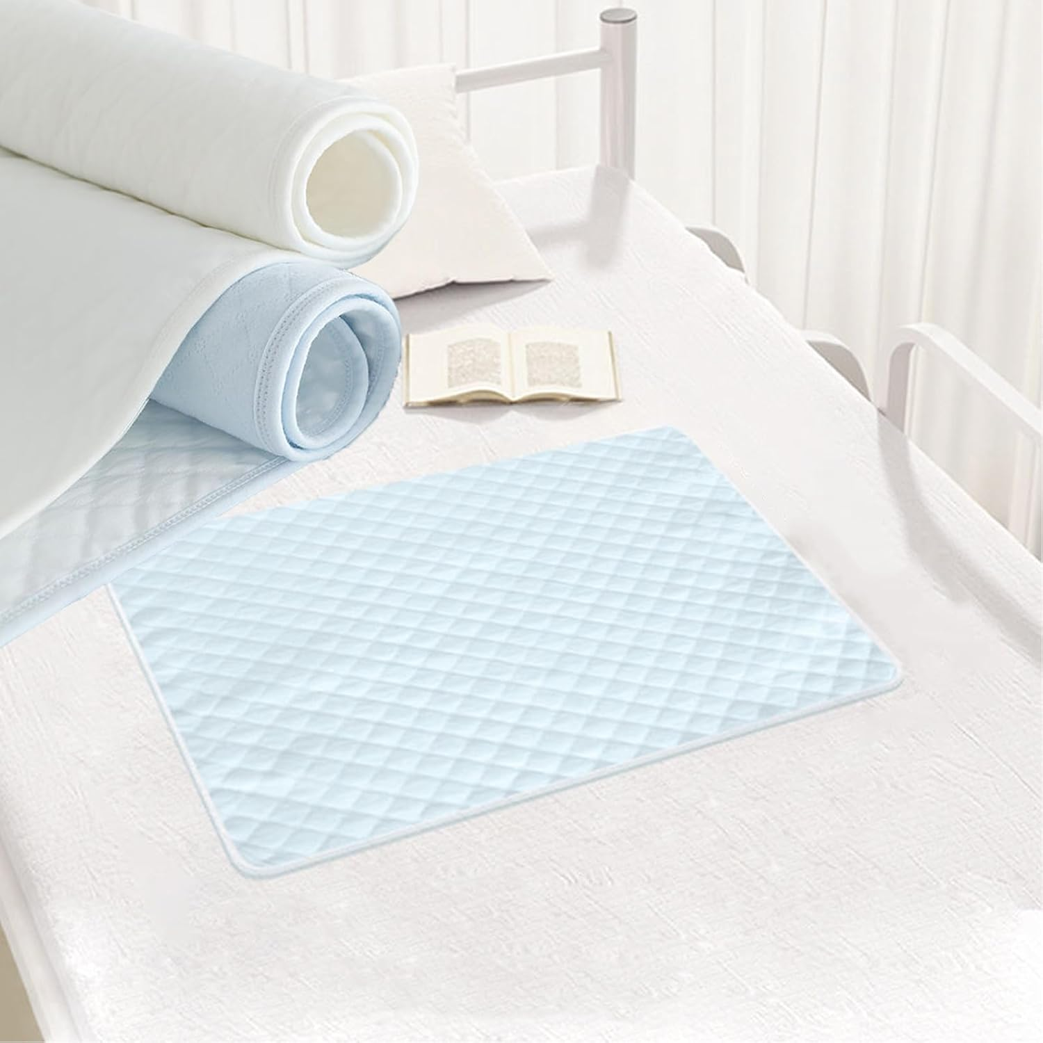 2Pack Waterproof Reusable Underpads 23.62" X 27.56",Pee Pads for Kids,4-Layer Heavy Absorbency&Quilted Washable Pads Washable for Incontinent,Pottytraining,Kid,Adult,Elderly,And Pet(Blue,White)