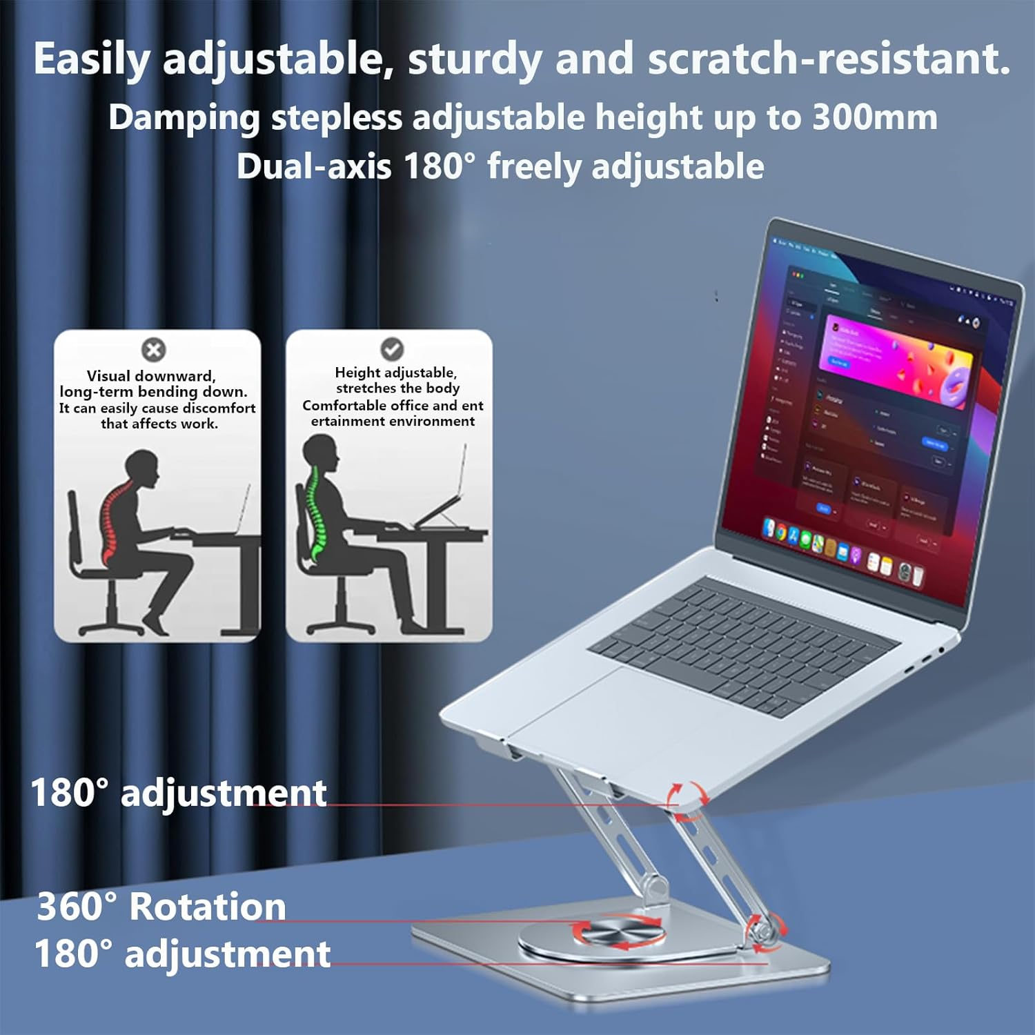 ALUCKKEY RGB Gaming Laptop Cooling Stand - Ultra-Quiet 29Db Magnetic Levitation Fan, 300Mm Height Adjustable, 360&deg; Rotation, Ergonomic Design for 10-17.3" Laptops & Tablets, Silver image number 1