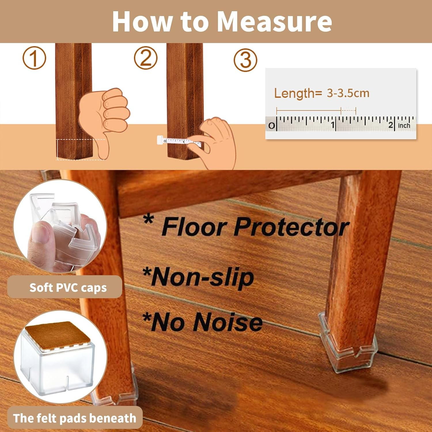 28 Pcs Square Furniture Table Legs Covers for Wood Floor Protector, Furniture Feet Caps Pads for Hardwood Floors, Anti-Scratch Chair Feet Pads, Noise Reduced Chair Legs Covers (28) image number 6