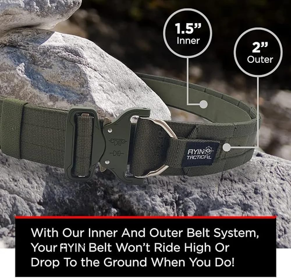 AYIN TACTICAL Belt Quick Release Rigger MOLLE Belt 1.5 Inch Inner & 2 Inch Outer Range Tactical Heavy Duty Belt image number 3