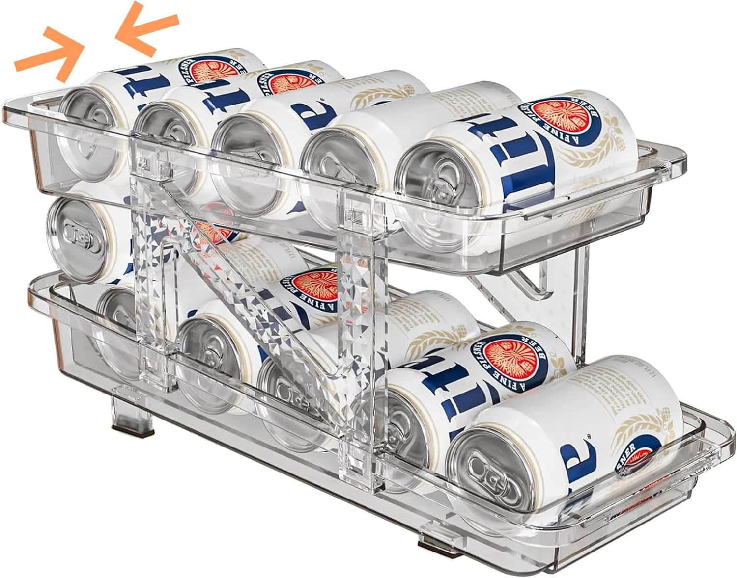 Soda Dispenser with Adjustable Width,Refrigerator Can Organiser,2-Layer Automatic Rolling Can Organiser Retractable Storage for Freezer,Kitchen, Fridge, Pantry, Cabinets, Clear image number 2