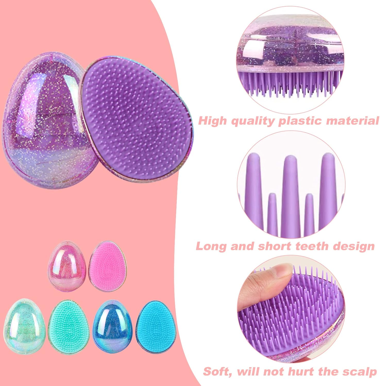 Pack of 4 Hair Brush without Pulling Brush without Handle Detangler Brush Professional Detangling Brush Antistatic Detangling Brush for Girls Women Children Head Massage Brush Suitable for All Hair Types image number 4