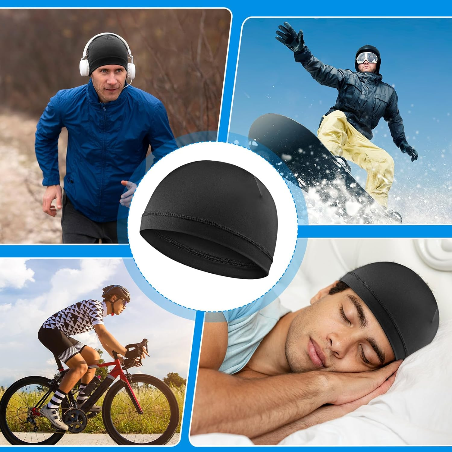 2 Pcs Silk Wave Cap Men Silky Elastic Band Durags Unisex Adults Women Satin Silk Hair Bonnet for Sleep Soft Breathable Satin Durag Fit Running Hiking Racing Motorcycle Riding 9.84 &times; 6.30 Inches Black image number 6