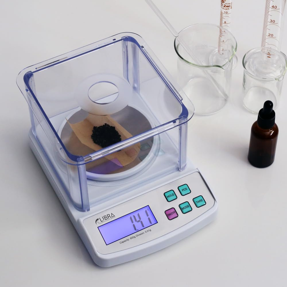 600 G Digital Lab Scale, Piece Counting, Wind Shield, Stainless Steel Pan, Backlit LCD, Multiple Weight Units, Capacity: Max 600 G, Min 0.05 G, Division 0.01 G image number 2