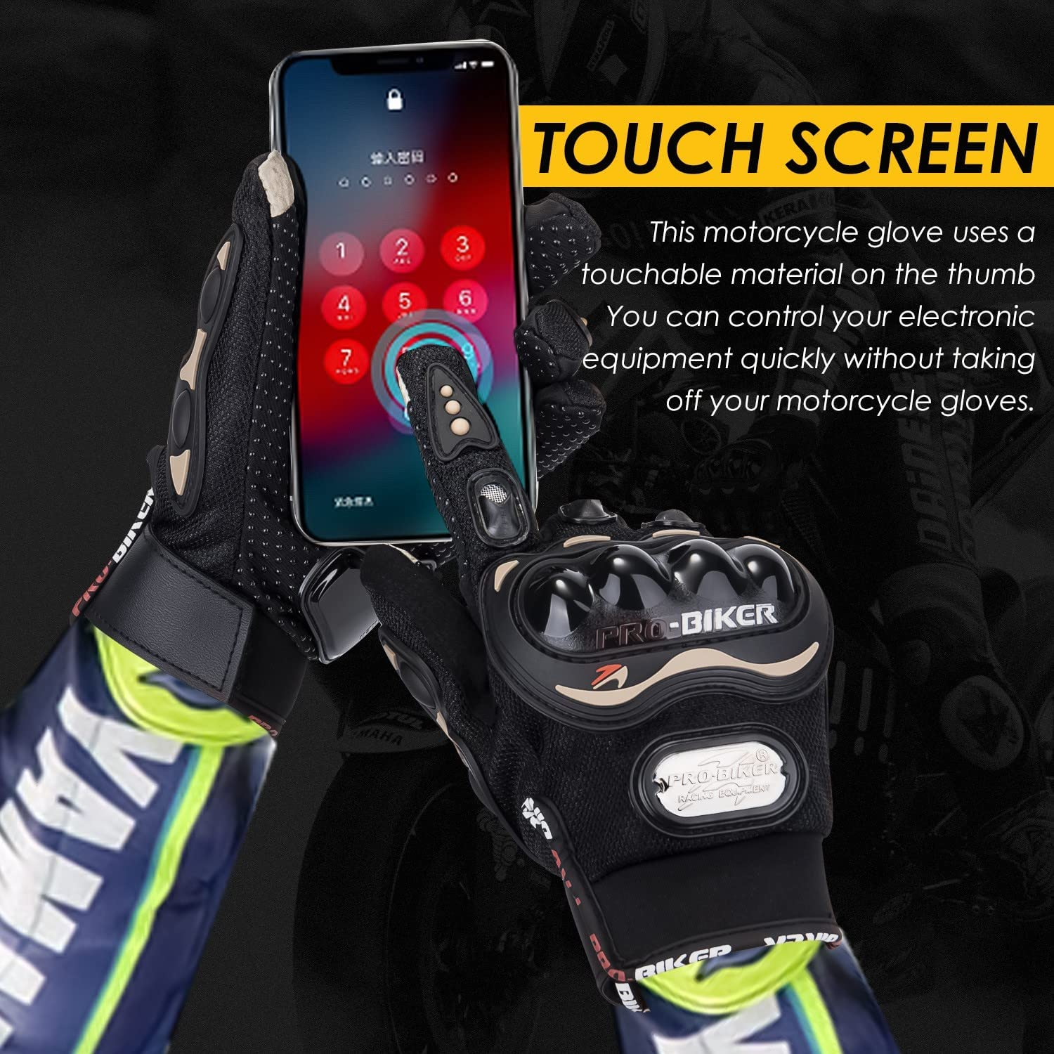 WOTOW Motorcycle Gloves for Men Women, Touchscreen Summer Mountain Dirt Bike Gloves Breathable Powersports Racing Gloves for Cycling Motorbike ATV MTB BMX Riding Camping Climbing Hiking Work Outdoor image number 2