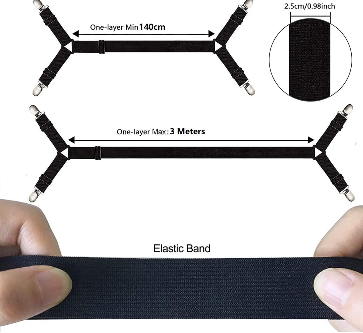 H HOME-MART Sheet Suspenders - 2Pcs Adjustable Fitted Sheet Holder Straps, Clips, Fasteners - Crisscross Elastic Band Bed Sheet Clips for Secure Fit image number 3