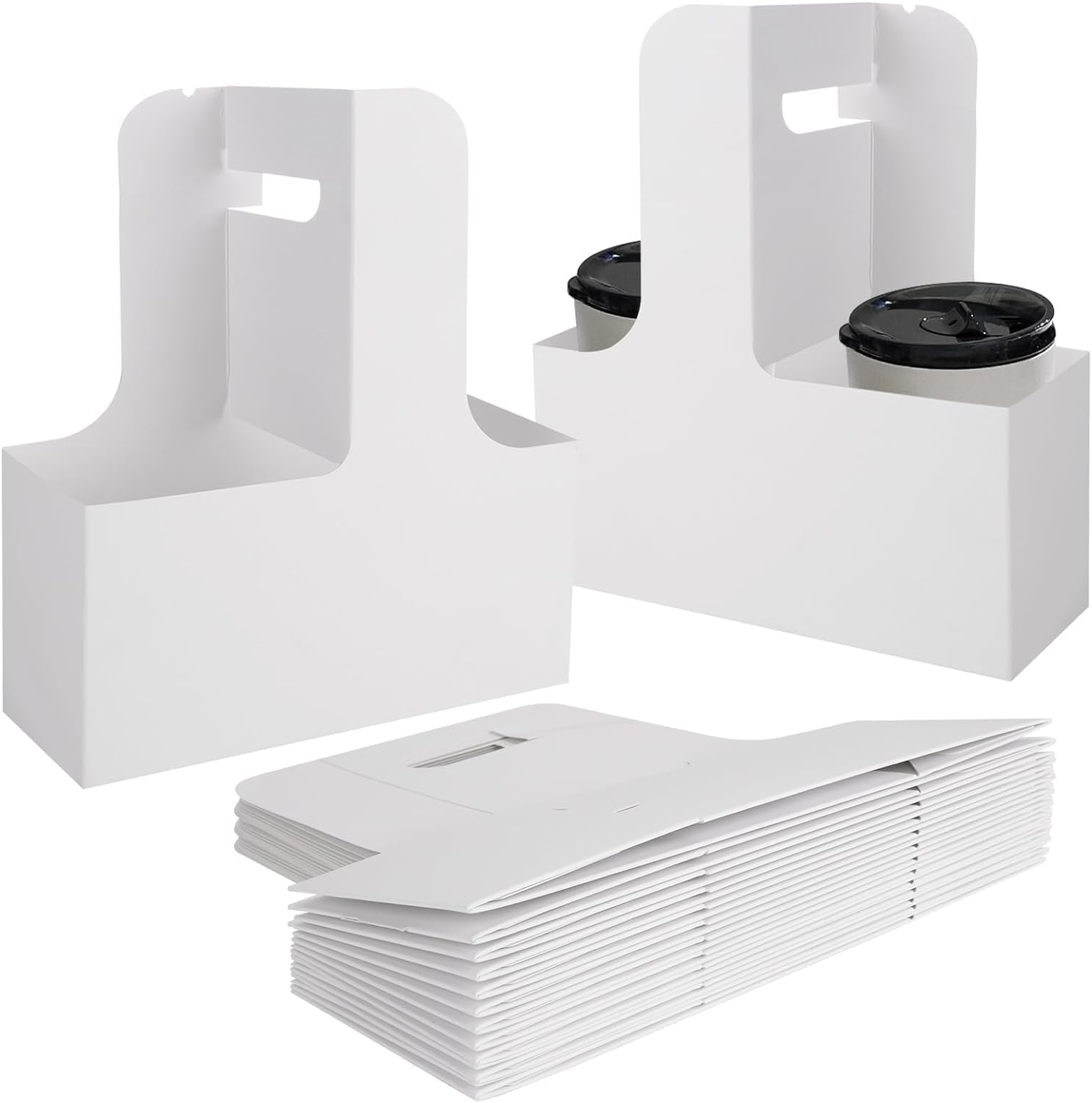 Cup Carrier with Handle, 2 Cups, Paperboard, 25 Pack, for Hot and Cold Drinks (25, Brown, 2 Cups)