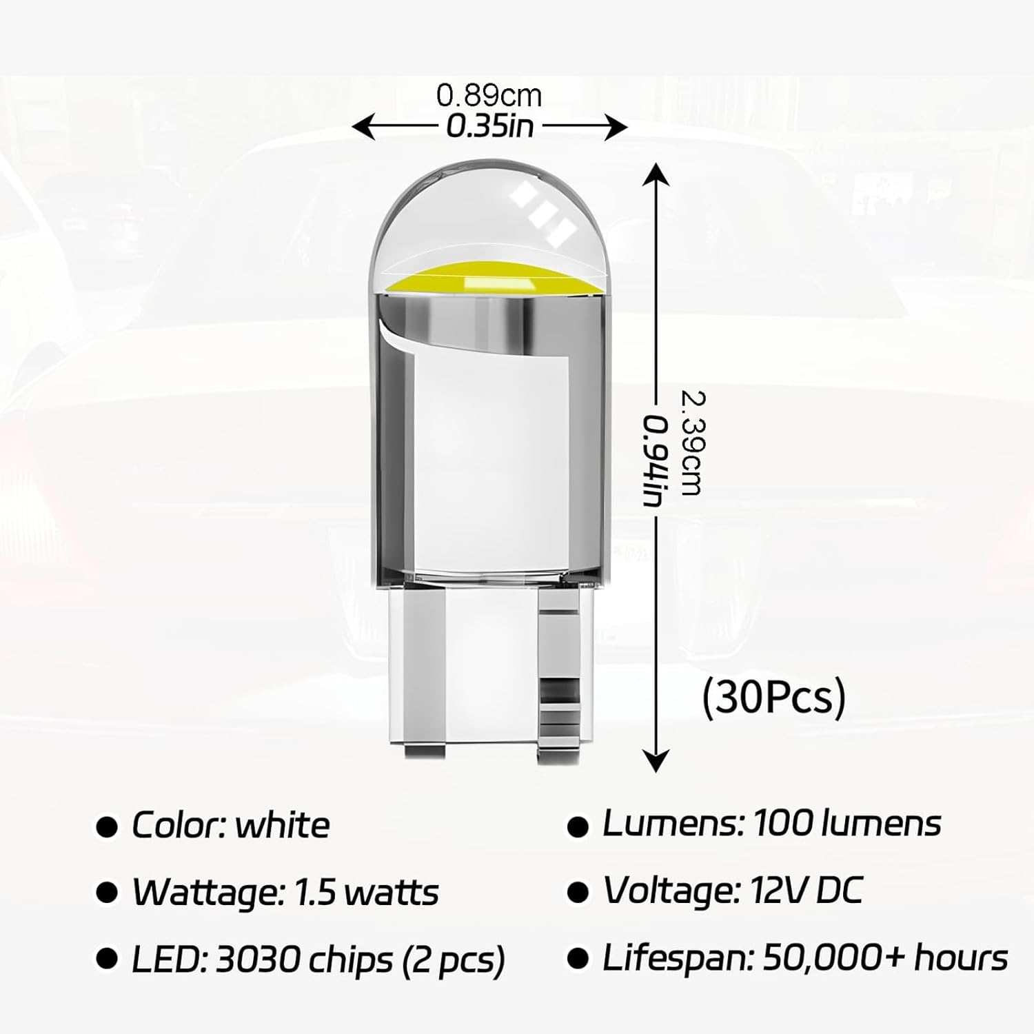 MAEZOE 10-Pack 194 LED Bulbs White, T10 Interior Led Lights Bulb for Cars, 168 2825 T10 W5W 6000K 3030 Bright Chips LED Replacement Bulb for License Plate Lights, Dome Map Light, Courtesy Light Bulbs image number 6