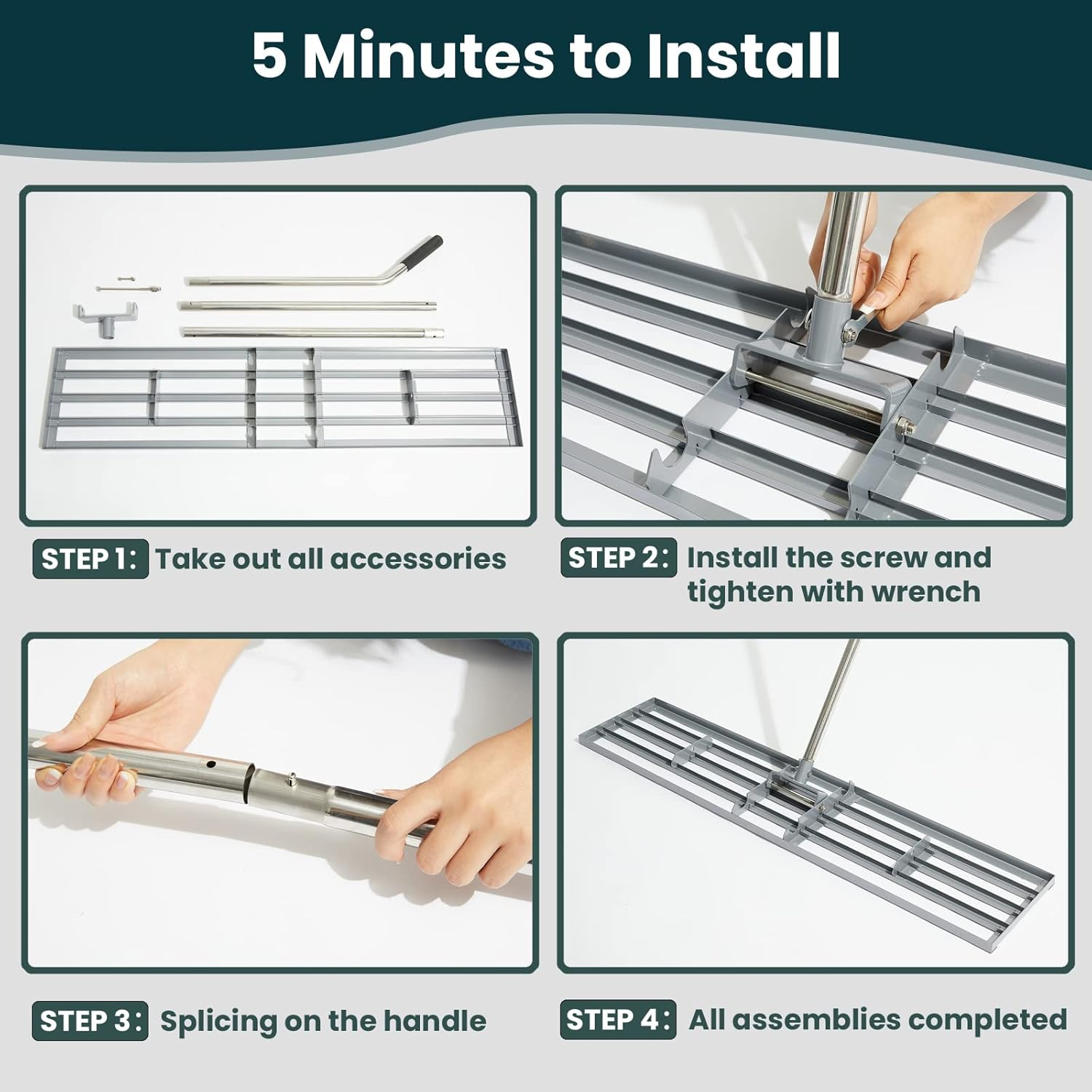 Dremmt Lawn Leveling Rake 30X10 Inch, (Professional-Grade) Lawn Leveler Tool with Stainless Steel Handle Rakes for Lawns Heavy Duty Landscape Rake for Backyard, Garden, Golf Course, Farm, Pasture image number 5